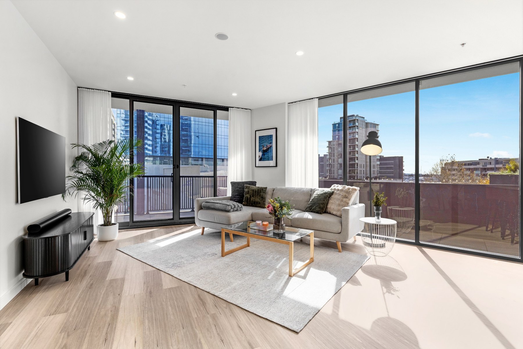 Professionally presented Newcastle short-stay apartment living room